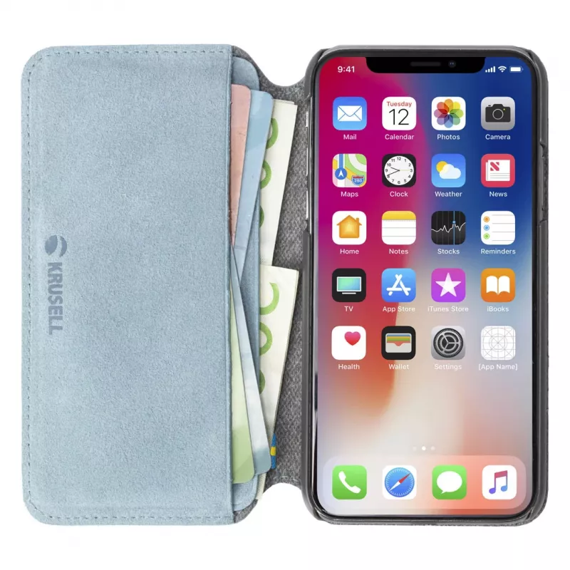 Krusell Broby 4 Card SlimWallet folio dėklas iPhone XS Max, mėlynas