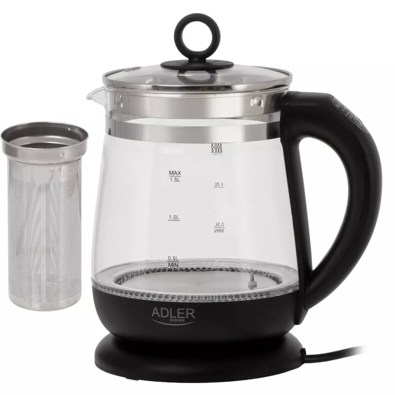 Adler virdulys AD 1299 | 2200 W | 1,5 L | Stiklinis | 360° pagrindas | Juodas