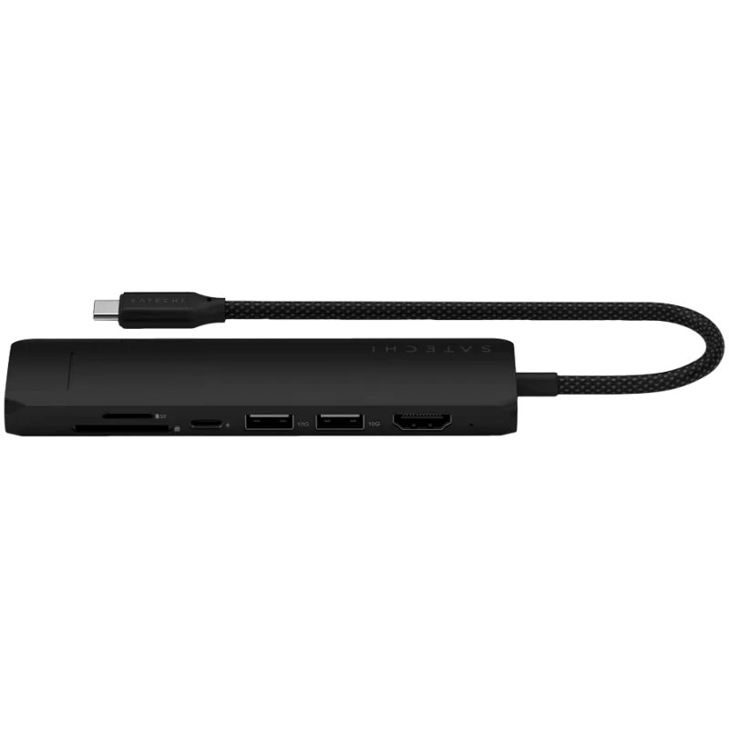 Satechi 7-in-1 USB-C Slim Multiport Adapter su Ethernet (USB-C PD, 2x USB-A, HDMI 4K, Ethernet, micro/SD kortelių skaitytuvas) (Juoda)