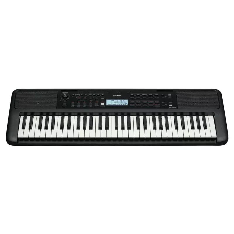 Klavišinis YAMAHA PSR-E383 — 61 klavišų nešiojama MIDI klaviatūra, LCD ekranas, USB, įmontuoti garsiakalbiai, maitinimas iš baterijų (6), juoda