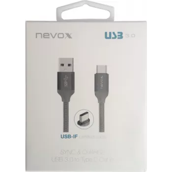 USB 3.2 Gen 1 laidas, USB-A kištukas > USB-C kištukas (sidabrinis, 1 metras, pintas)