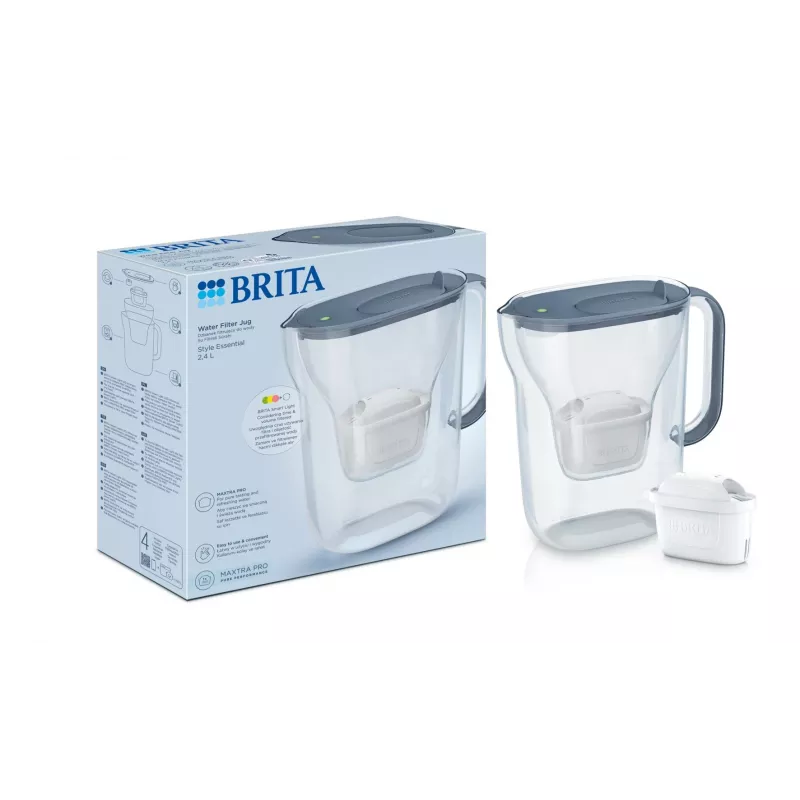 BRITA Style Essential 2,4 L vandens filtro ąsotis Graphite su MAXTRA kasetė ir Smart Light