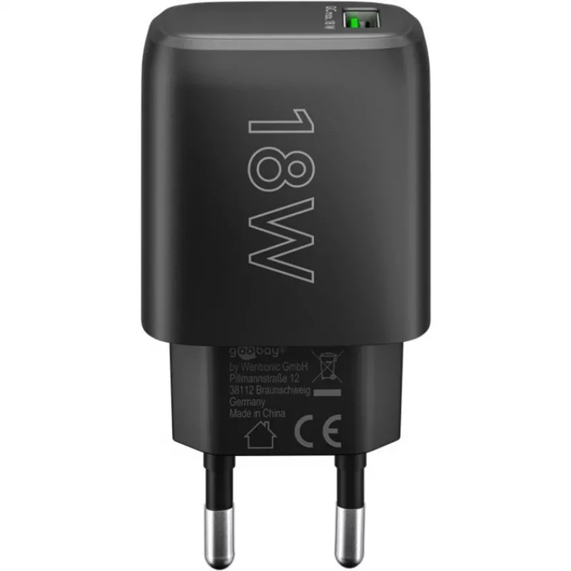 USB-A QC greitasis įkroviklis (18 W) (juodas)