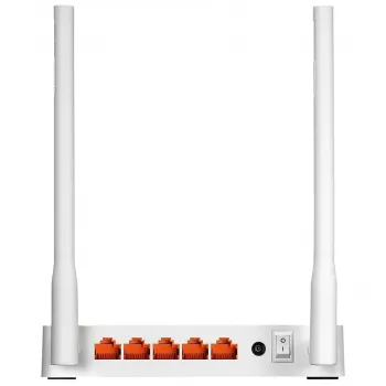 Stalinis maršrutizatorius TOTOLINK N300RT — vienos juostos 2.4 GHz Wi‑Fi 4, 300 Mbps, 5x RJ-45 Fast Ethernet prievadai, 2 išorinės 5 dBi antenos