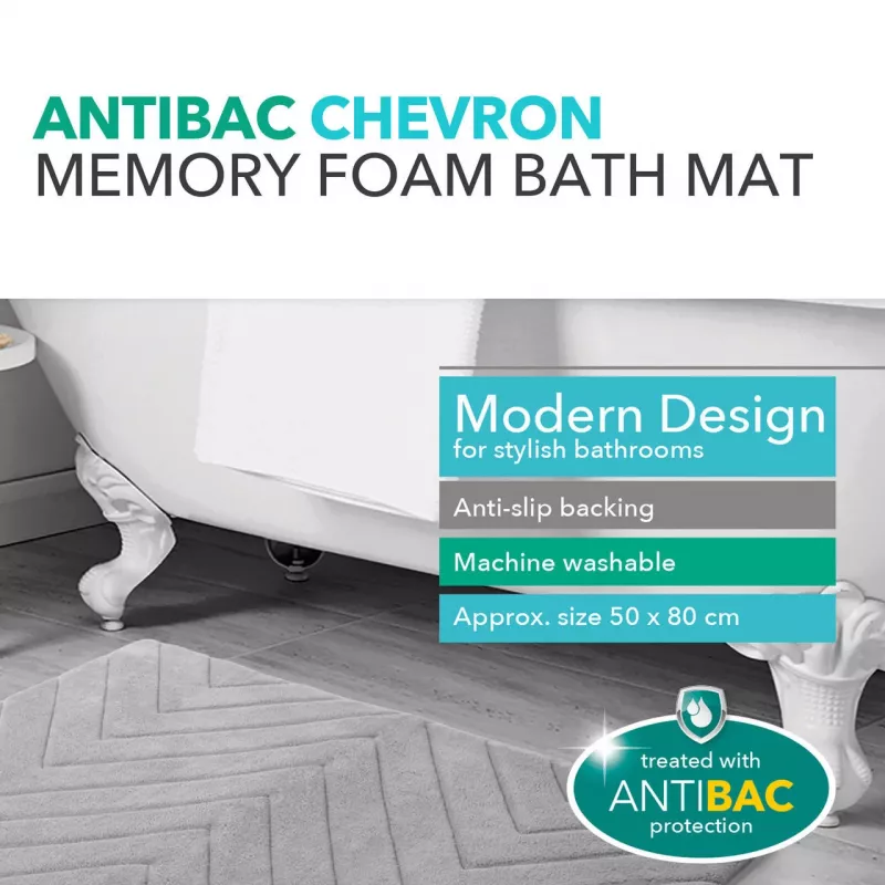 Kilimėlis voniai Beldray LA032647LGRYUFFEU7 Antibac Chevron memory foam, antibakterinis, pilkas
