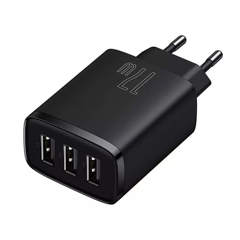 Baseus Compact Quick Charger, 3x USB, 17W (Juoda)