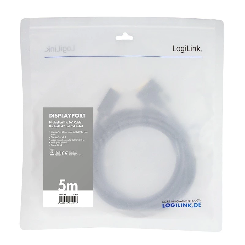 LogiLink DisplayPort į DVI laidas, juodas, 5 m