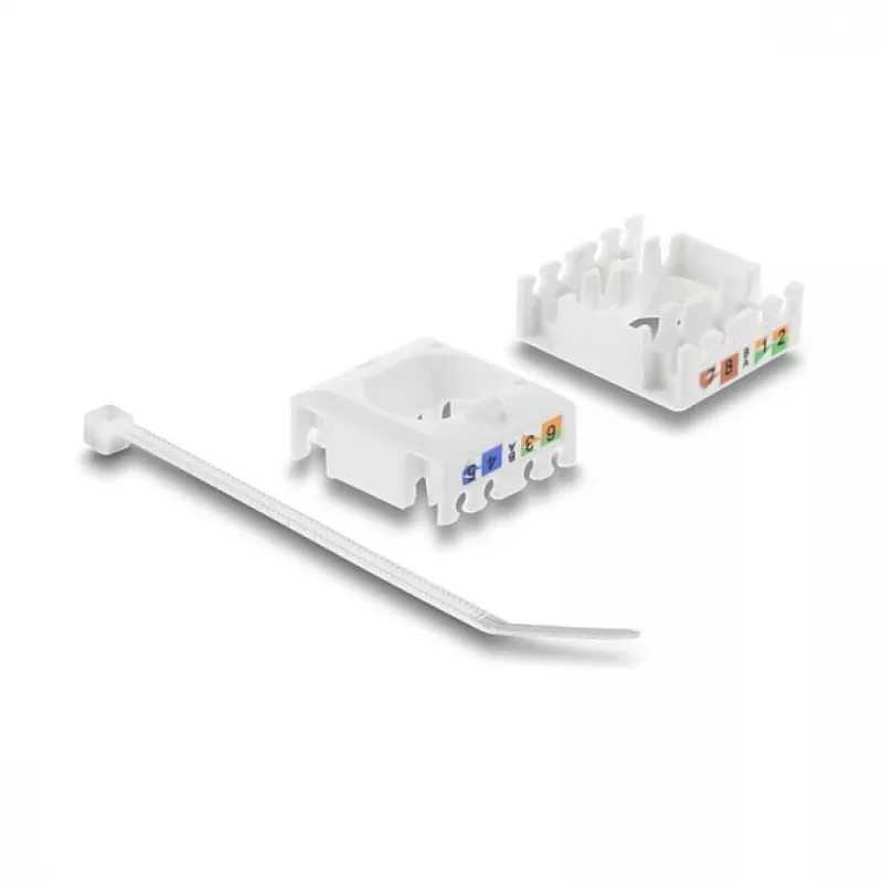 Keystone modulis DELOCK RJ45 į LSA Cat.6 UTP be įrankių su dulkių dangteliu, plokščias, 16×31,8×19,4 mm, baltas/juodas