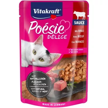 Šlapias kačių ėdalas Vitakraft Poésie Delice su jautiena, 85 g pakelis, suaugusioms katėms