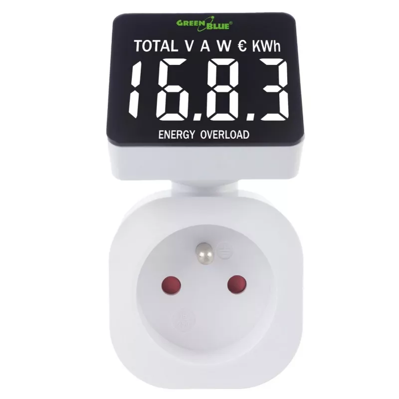 Energijos matuoklis GreenBlue GB620E kištukinis, 220V, 16A, galios/energijos monitorius