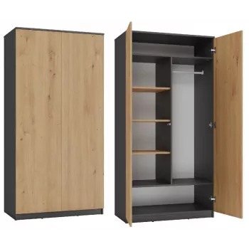 Spinta drabužių spinta Top e shop SD-90 ANT/ART KPL — 2 durų, 7 lentynų, 900×500×1800 mm
