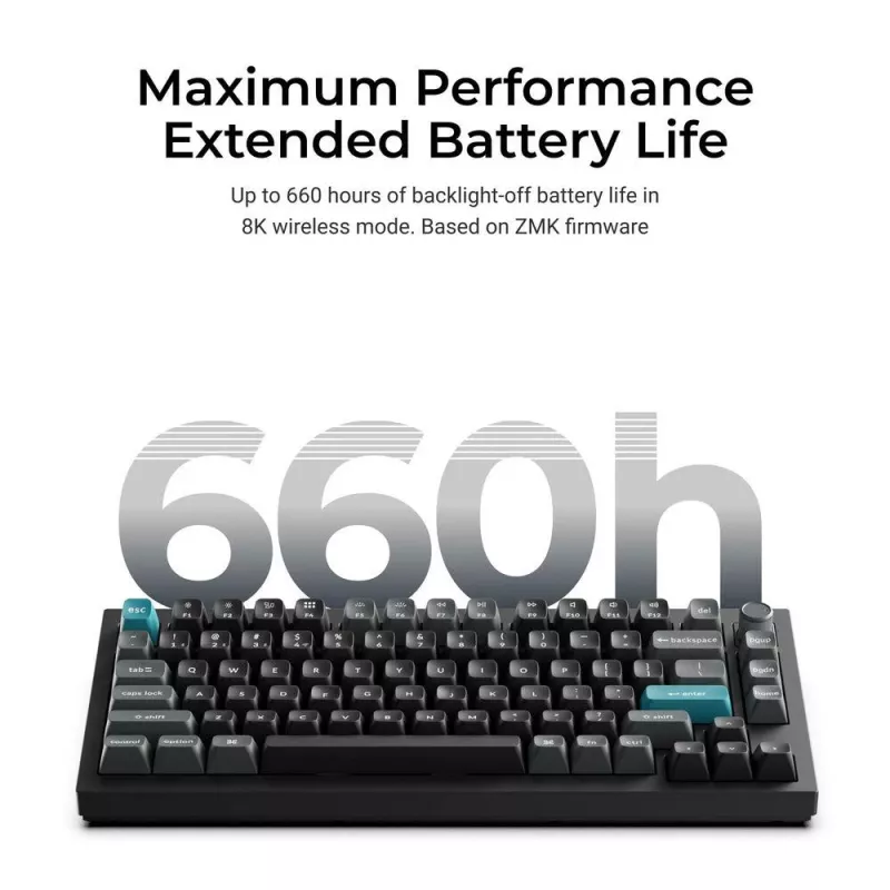 Mechaninė klaviatūra Keychron Q1 Ultra 8K – 75% forma, USB + RF belaidis + Bluetooth, RGB foninis apšvietimas, juoda