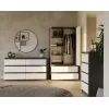 Spinta MALWA SS-90 90×180×50 cm, antracitinis rėmas, balti varstomi durys, 2 stalčiai, laminatas 16 mm