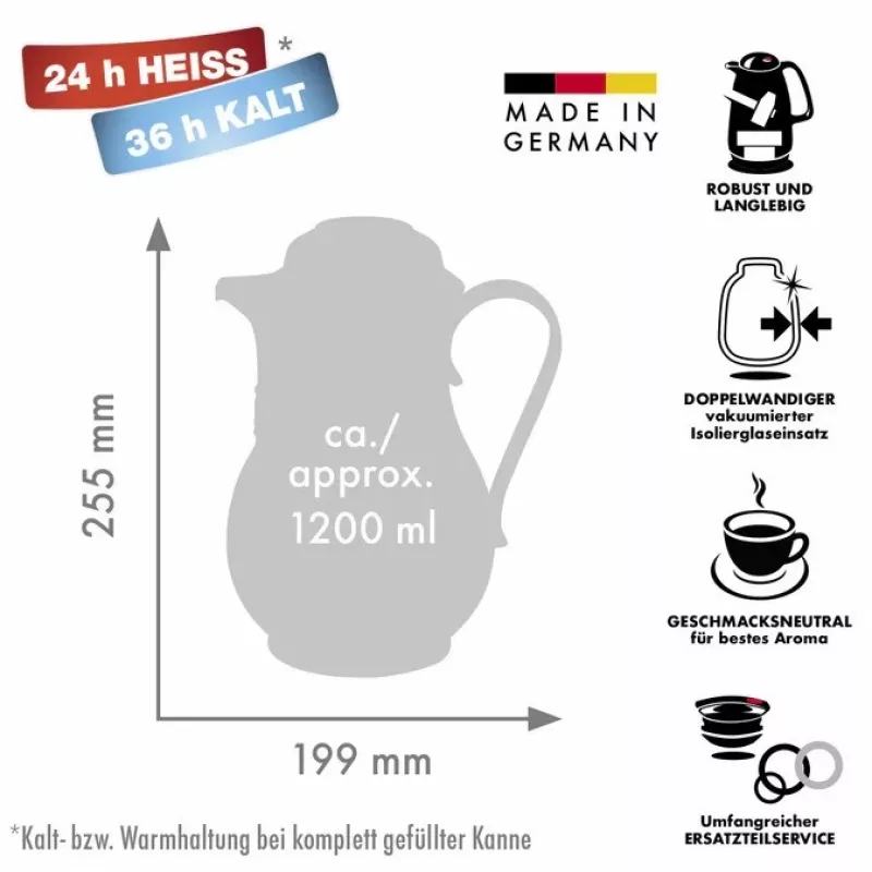 Termosas ROTPUNKT 1,2 L, dramblio kaulo spalva – 24 val. karšta / 36 val. šalta, rankena, 199×255 mm