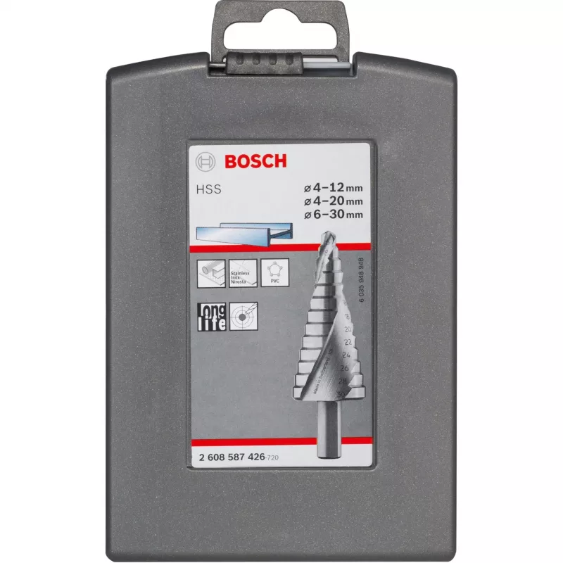 Žingsninis grąžtų rinkinys Bosch HSS 3-Plokščiu kotu aliuminiui ir plastikui