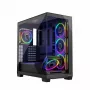 PC korpusas MODECOM Volcano Stellar 5F ATX Midi bokštas, grūdintas stiklas, 5 iš anksto sumontuoti ventiliatoriai, USB‑C, palaiko microATX/ATX, maks. GPU 420 mm, CPU aušintuvo aukštis 175 mm