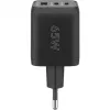 USB-C greitasis įkroviklis Nano, PD, GaN, 65 W, USB-C pintas laidas (juodas, 1x USB-A, 2x USB-C PD, Quick Charge 3.0, 1 m laidas)