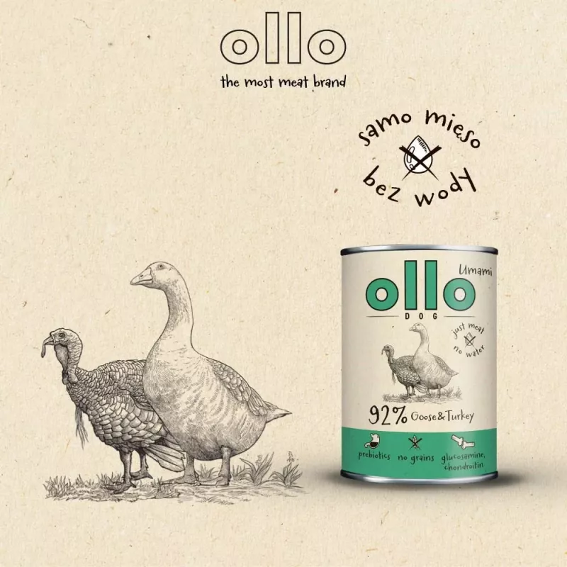 OLLO Umami Žąsis ir kalakutas – šlapi šunų ėdalai 850g