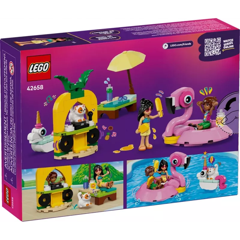 LEGO Friends 42658 Baseino vakarėlis su vienaragiu ir flamingo – konstruktorius su personažais ir aksesuarais