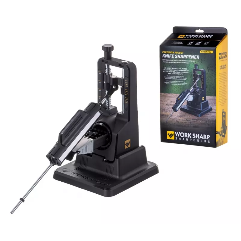 Pelelių galąstuvas Work Sharp Precision Adjust 09DX164 su reguliuojamu kampu, keraminiu šlifavimo strypeliu, deimantinėmis plokštelėmis, juodas, 243,8×165,1×143,3 mm