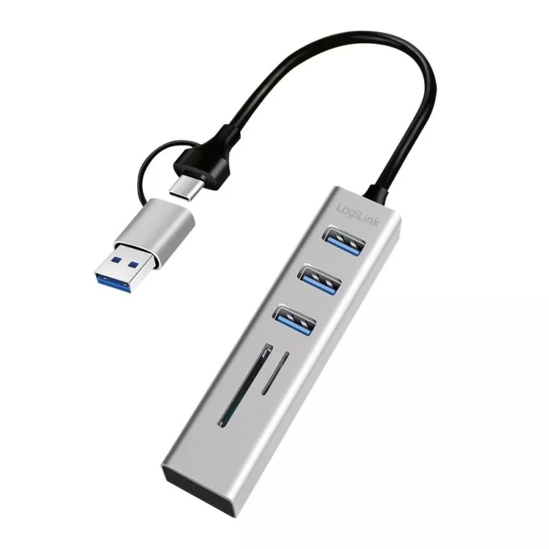 USB 3.0 šakotuvas su USB-A ir USB-C jungtimis, SD/microSD lizdu, 2in1