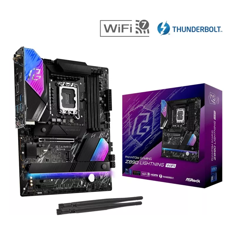 Motininė plokštė ASRock Z890 Lightning WiFi – Intel Z890, LGA1851, ATX, 4× DDR5, Wi‑Fi 7, 2.5Gb LAN, Thunderbolt 4