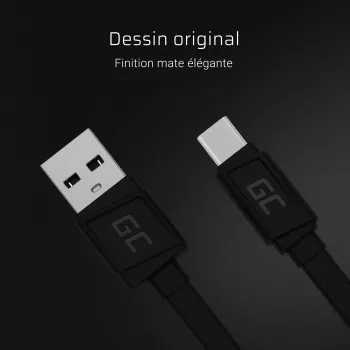 USB A į USB C laidas Green Cell KABGC03 — 0,25 m, juodas, 480 Mbit/s