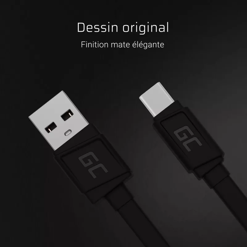 USB A į USB C laidas Green Cell KABGC03 — 0,25 m, juodas, 480 Mbit/s