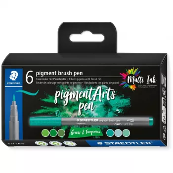 Brush Pen Staedtler Pigment Arts Žali ir Turkio atspalviai 6 vnt.