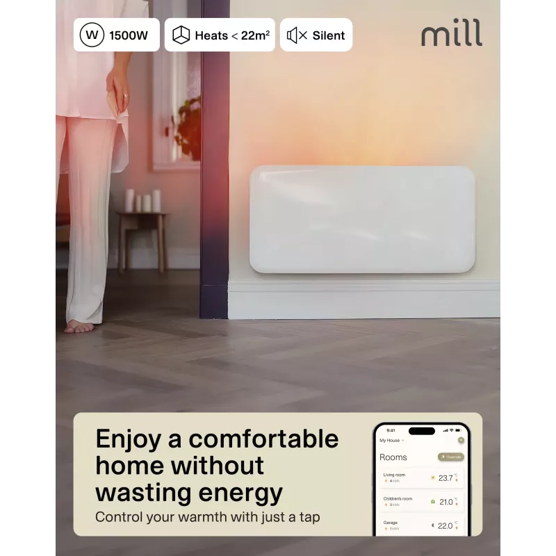 Mill WiFi Panelinis Šildytuvas | PA1500WIFI4A | 1500 W | Tinka iki 22 m² patalpoms | Baltas | IPX4