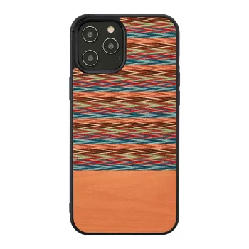 Apsauginis telefono dėklas Man and Wood, skirtas iPhone 12 / 12 Pro — rudas languotas su juodu apvadu