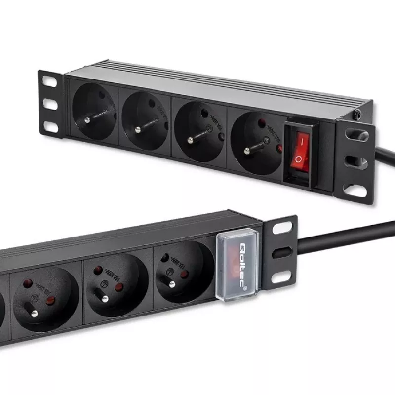 Qoltec aliumininis PDU 10'' RACK | 1U | 16A | 4xFRENCH | 1,8m