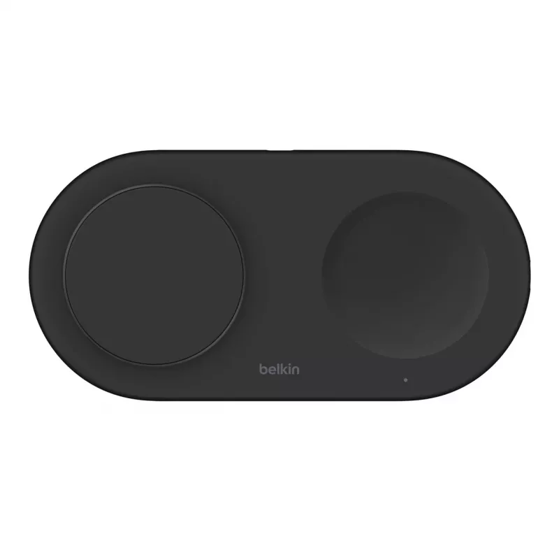 Belkin WIZ021VFBK – 2-in-1 belaidžio įkrovimo padėklas su Qi2 technologija 15 W, juodos spalvos