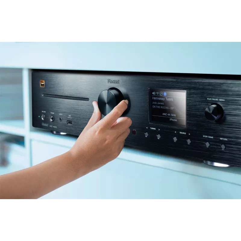 Stereo imtuvas Magnat MC 400 — 2.0 kanalų, 40 W vienam kanalui, CD grotuvas, Wi‑Fi, Bluetooth, DAB/FM, Ethernet (juodas)