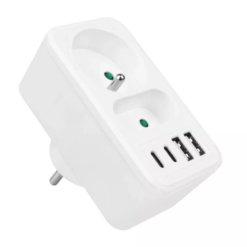 Maitinimo skirstytuvas MACLEAN MCE249 F/W – 2 kištukiniai lizdai (16A + 6A) ir 4 USB (2x A, 2x C PD 20W)