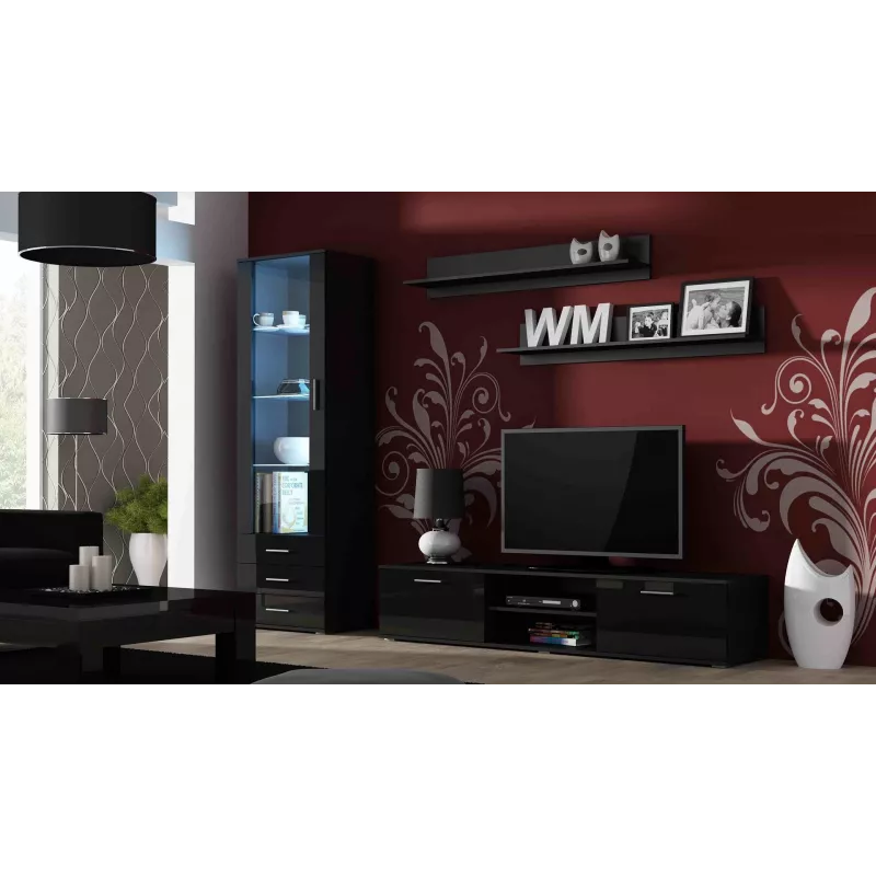Cama TV stovas SOHO 180 juodas/juodas blizgus