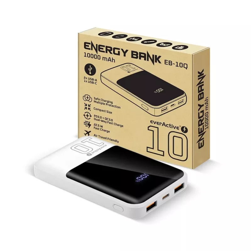 Powerbank everActive EB-10Q 10 000 mAh, 2× USB išėjimai, 22.5W QC4.0