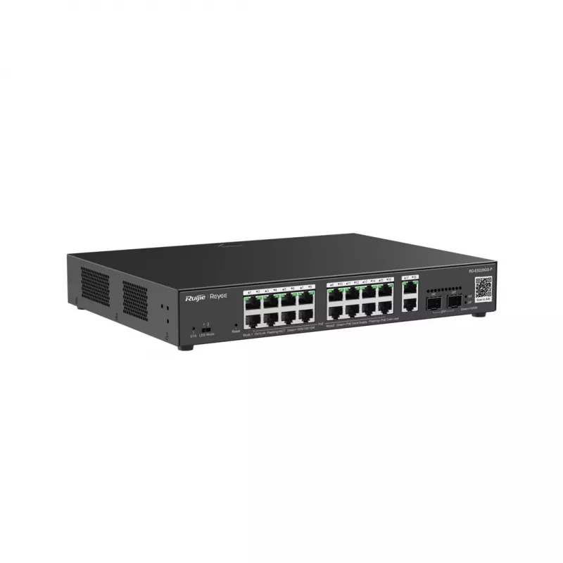 Valdomas L2 Gigabit PoE jungiklis Ruijie RG-ES220GS-P — 18× Gigabit (10/100/1000), IEEE 802.3af/at, 40 Gbit/s, juodas