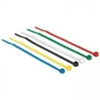 Kabelių raiščiai DeLOCK 18627 nailoniniai juodi mėlyni žali raudoni permatomi geltoni 100 vnt 100mm 2.5mm