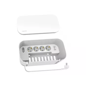 LogiLink LPS281U ilgintuvas su 4 saugiais lizdais, 2 USB-A ir 1 USB-C, baltas