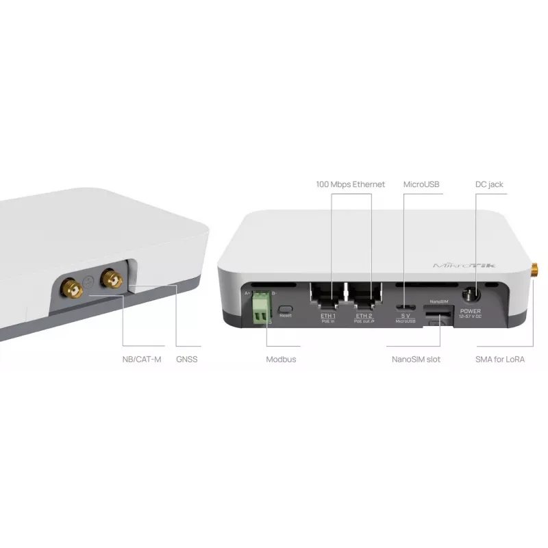 MikroTik KNOT LR8G – belaidis šliuzas / valdiklis su LoRa, LTE CAT-M, GPS ir RS-485