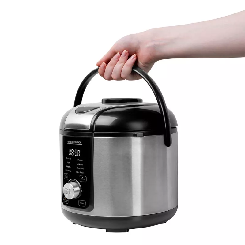 Ryžių virimo aparatas GASTROBACK Rice Control Low Carb & Steam, 3 L, 450 W, juodas/nerūdijantis plienas