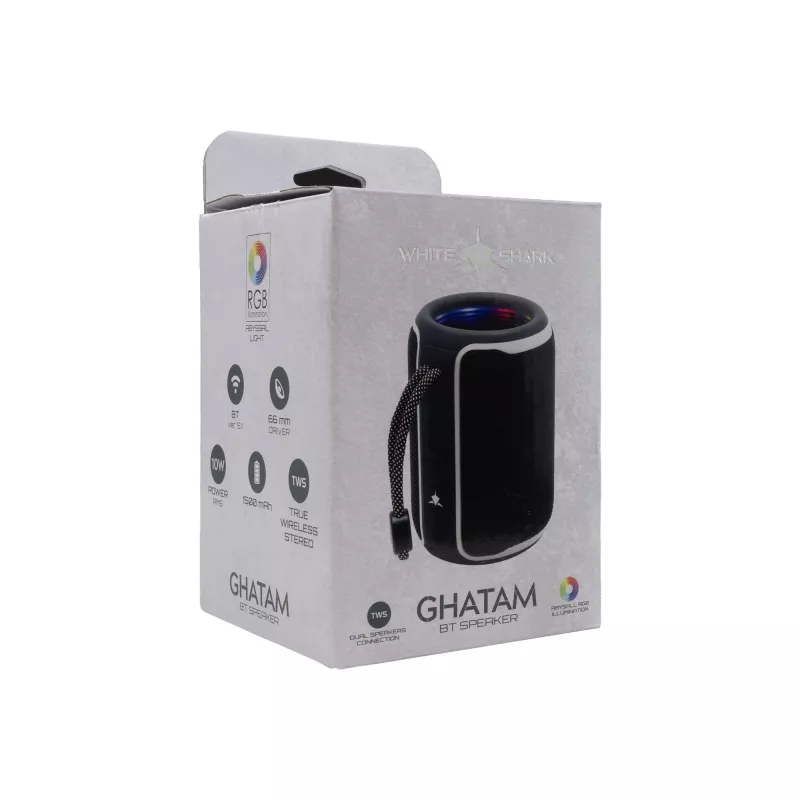 Belaidinis garsiakalbis White Shark GBT-3007 Ghatam juodas/baltas