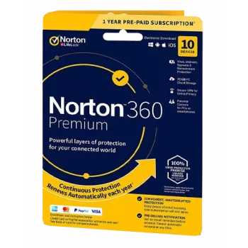 Norton 360 Premium | 10 įrenginių | 1 metai | 75 GB debesies saugykla | ES | NE prenumerata