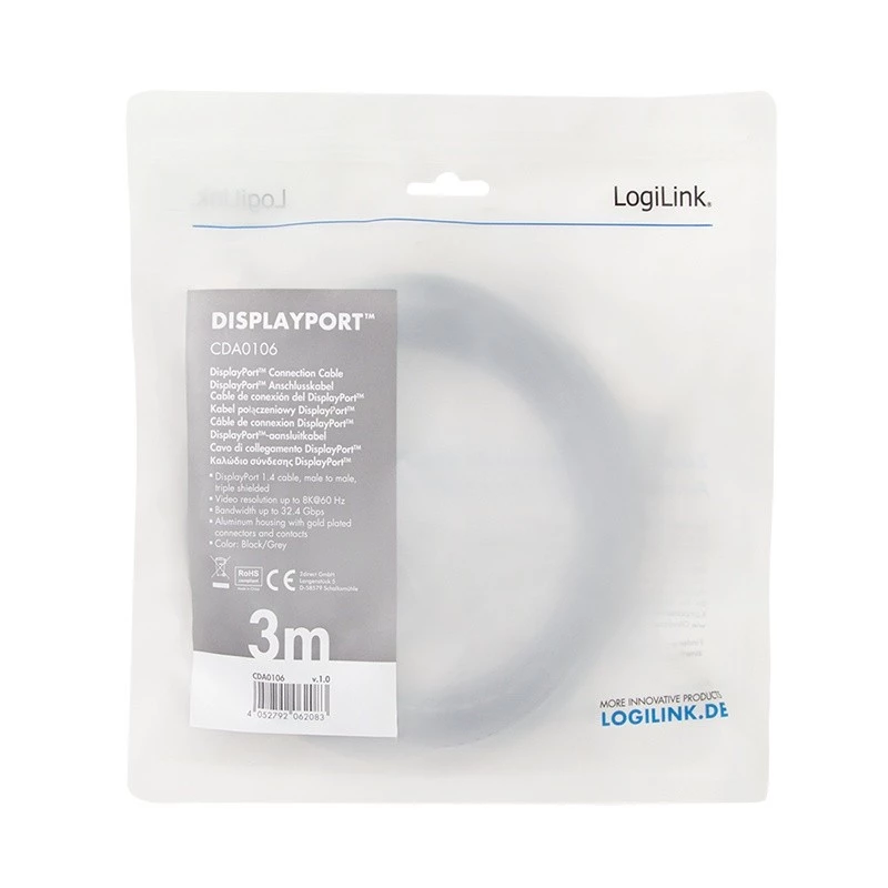 LogiLink CDA0106 DisplayPort kabelis juodai pilkas 3 m