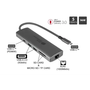 Alcasa HUB-C001A USB Type-C stotelė 5000 Mbit/s antracitinė
