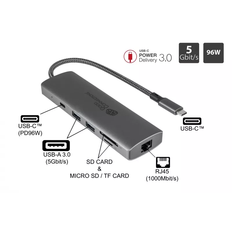 Alcasa HUB-C001A USB Type-C stotelė 5000 Mbit/s antracitinė
