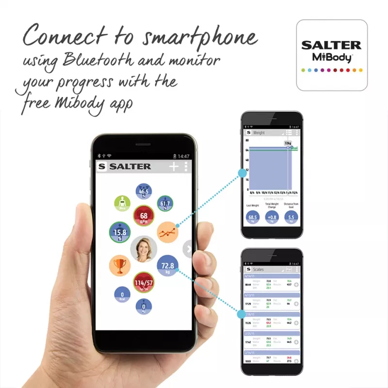 Sveikatos svarstyklės Salter 9192 BK3R Curve Bluetooth Smart Analyser