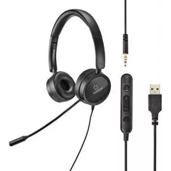 Renkforce RF-HS-360 ausinės su mikrofonu USB stereo, ant ausinių, juodos (RF-4737358)