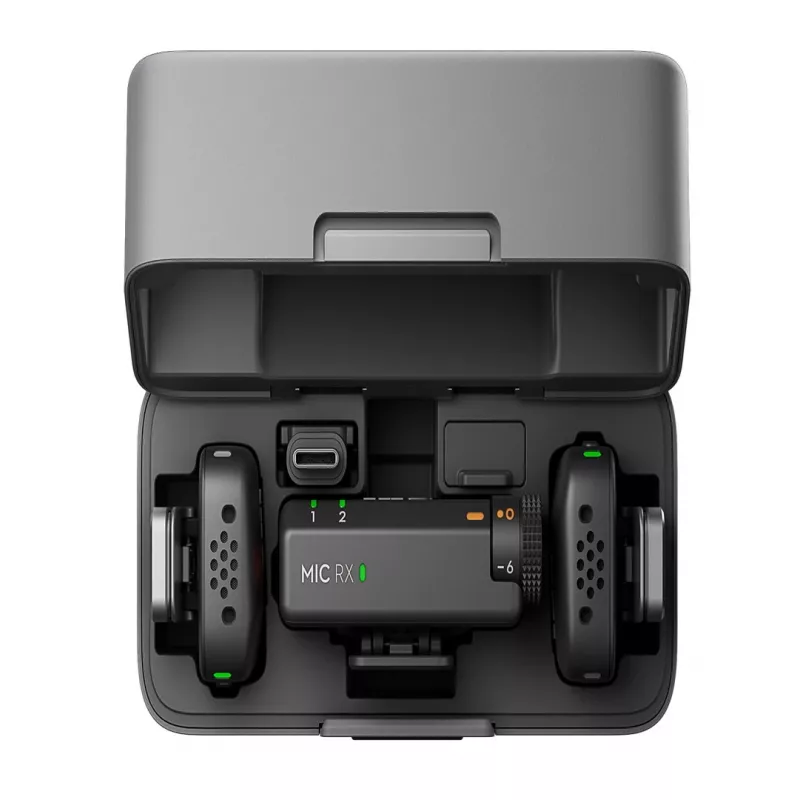 Belaidis mikrofonų rinkinys DJI Mic Mini (2 TX + 1 RX + Įkrovimo dėklas) - Tamsiai pilkas
